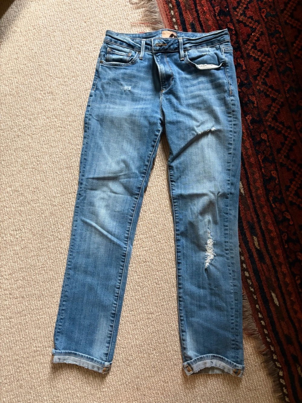 DRIFTWOOD Straight Leg Light Blue Distressed Jeans